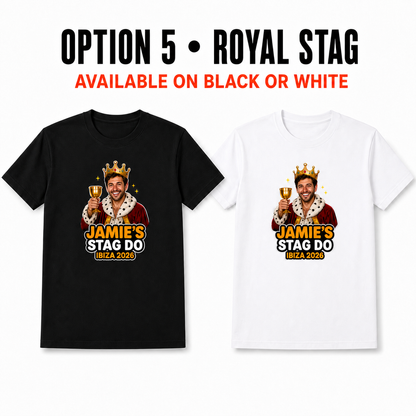 Personalised Stag Do T-Shirts – Custom Face, Name, Destination and Year
